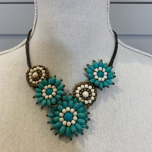 Turquoise Western Flower Leather Necklace